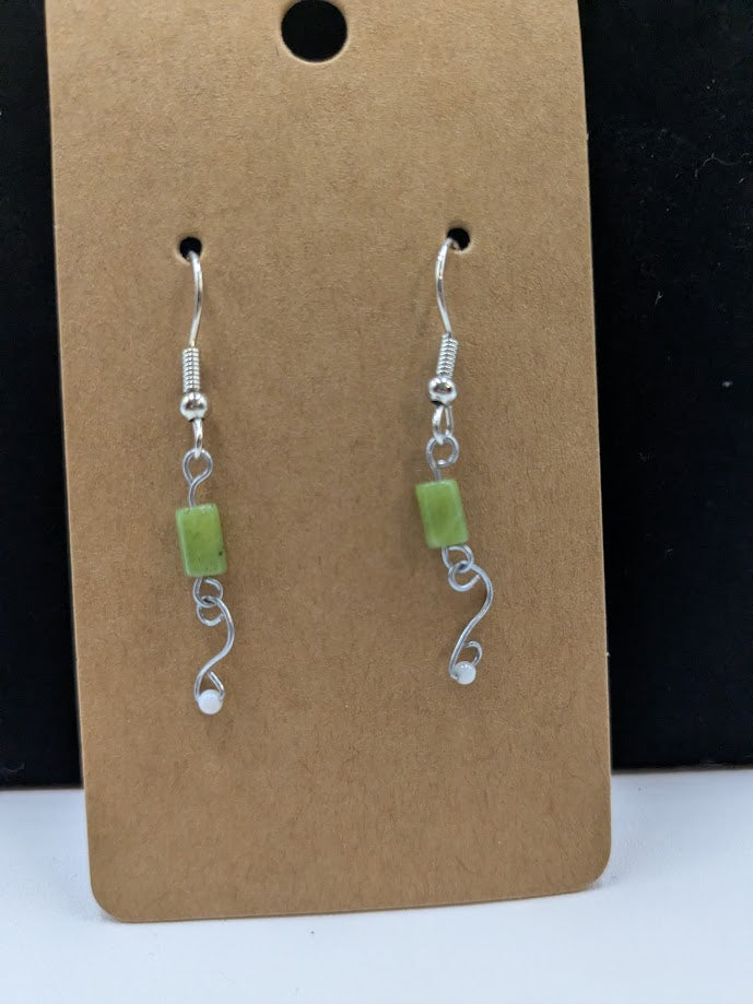 One of a Kind Green Stone Hand Twisted Earrings