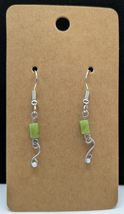 One of a Kind Green Stone Hand Twisted Earrings