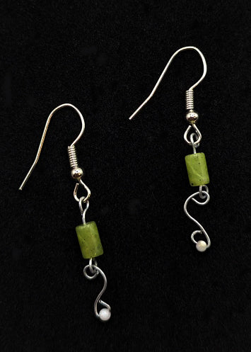 One of a Kind Green Stone Hand Twisted Earrings