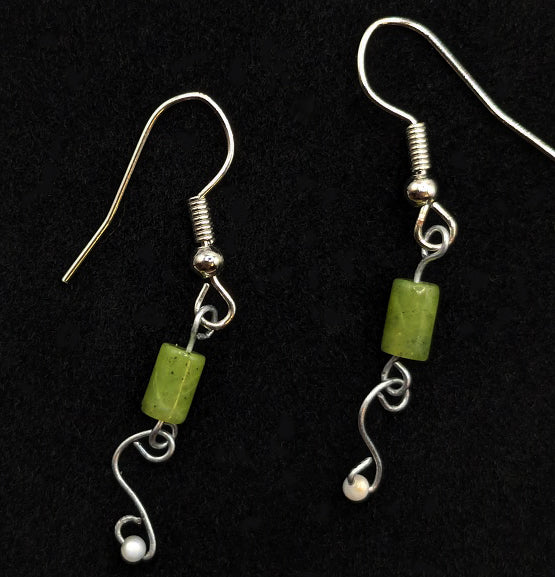 One of a Kind Green Stone Hand Twisted Earrings