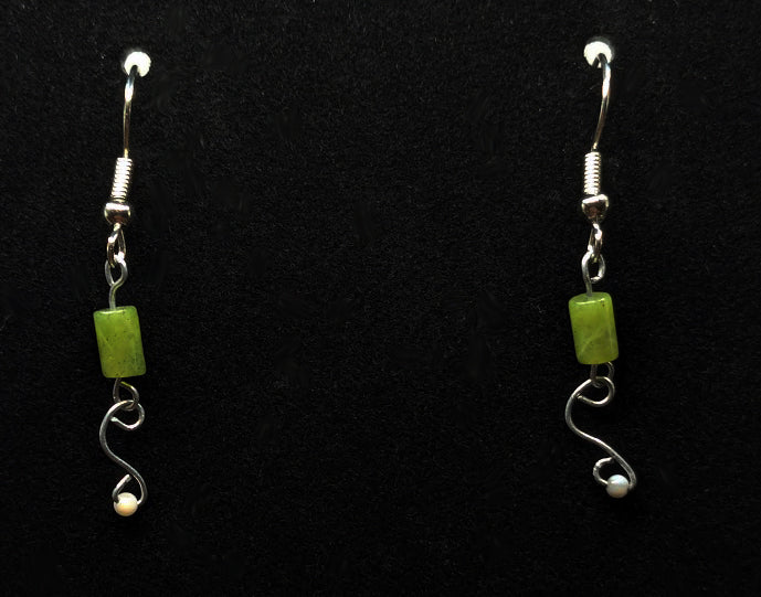 One of a Kind Green Stone Hand Twisted Earrings