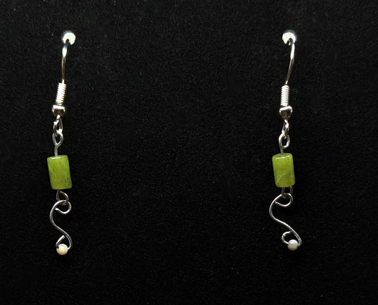 One of a Kind Green Stone Hand Twisted Earrings