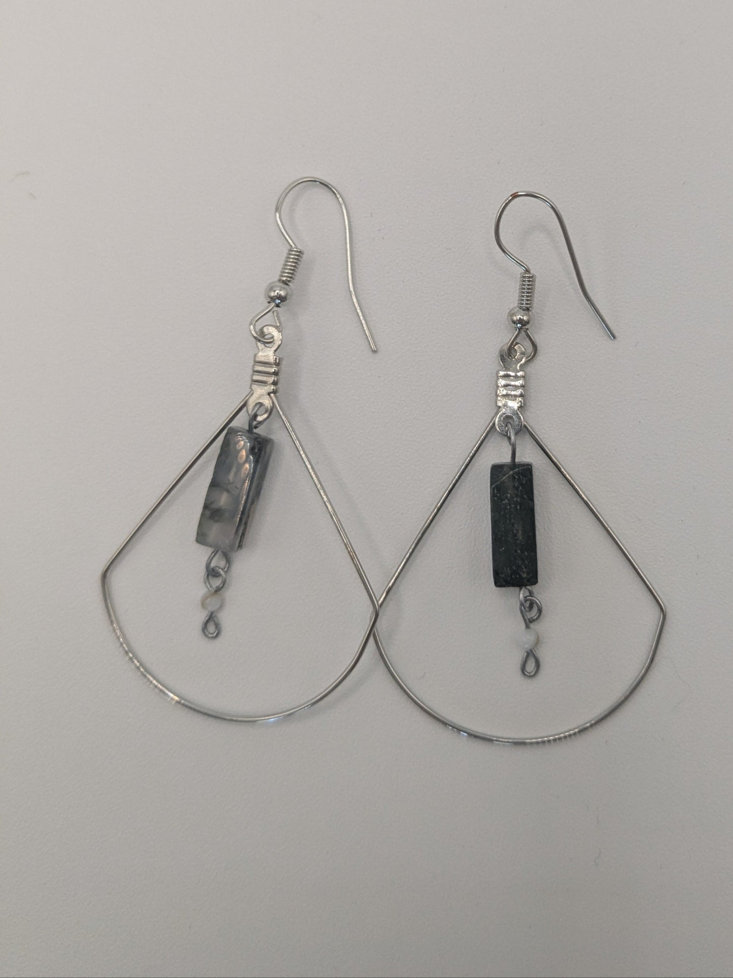Black stone and pearl teardrop earrings