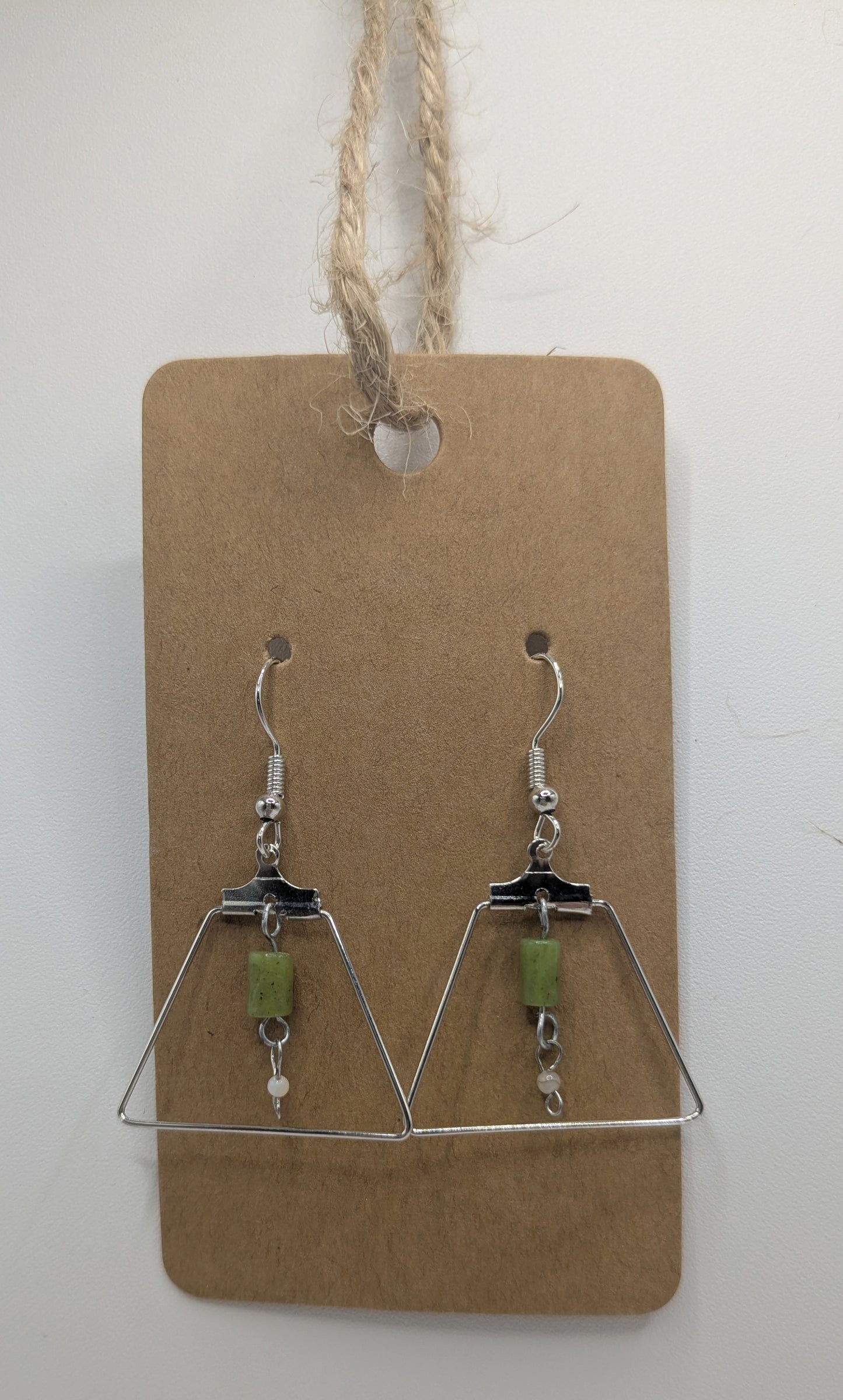 Moss green stone and pearl earrings