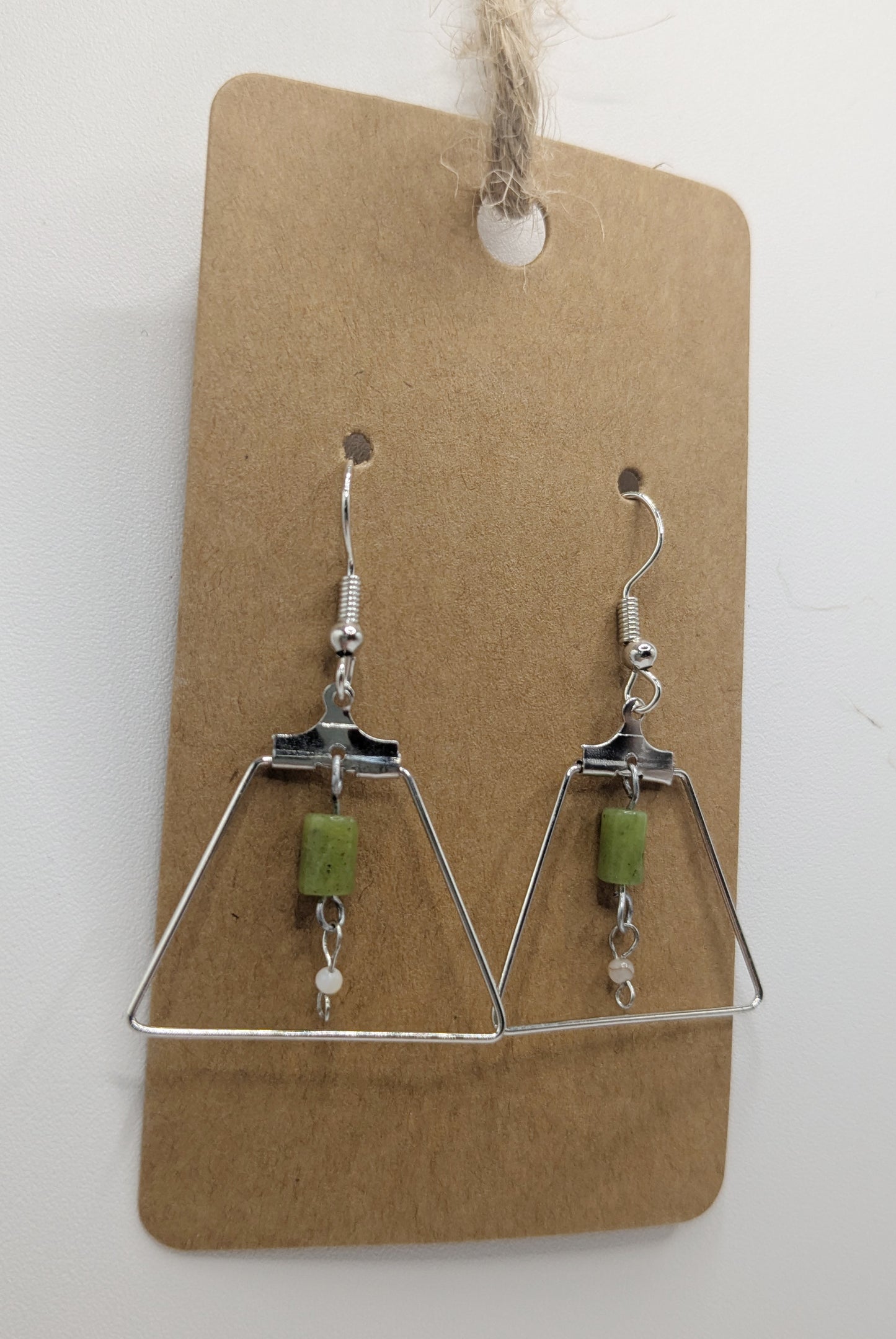 Moss green stone and pearl earrings