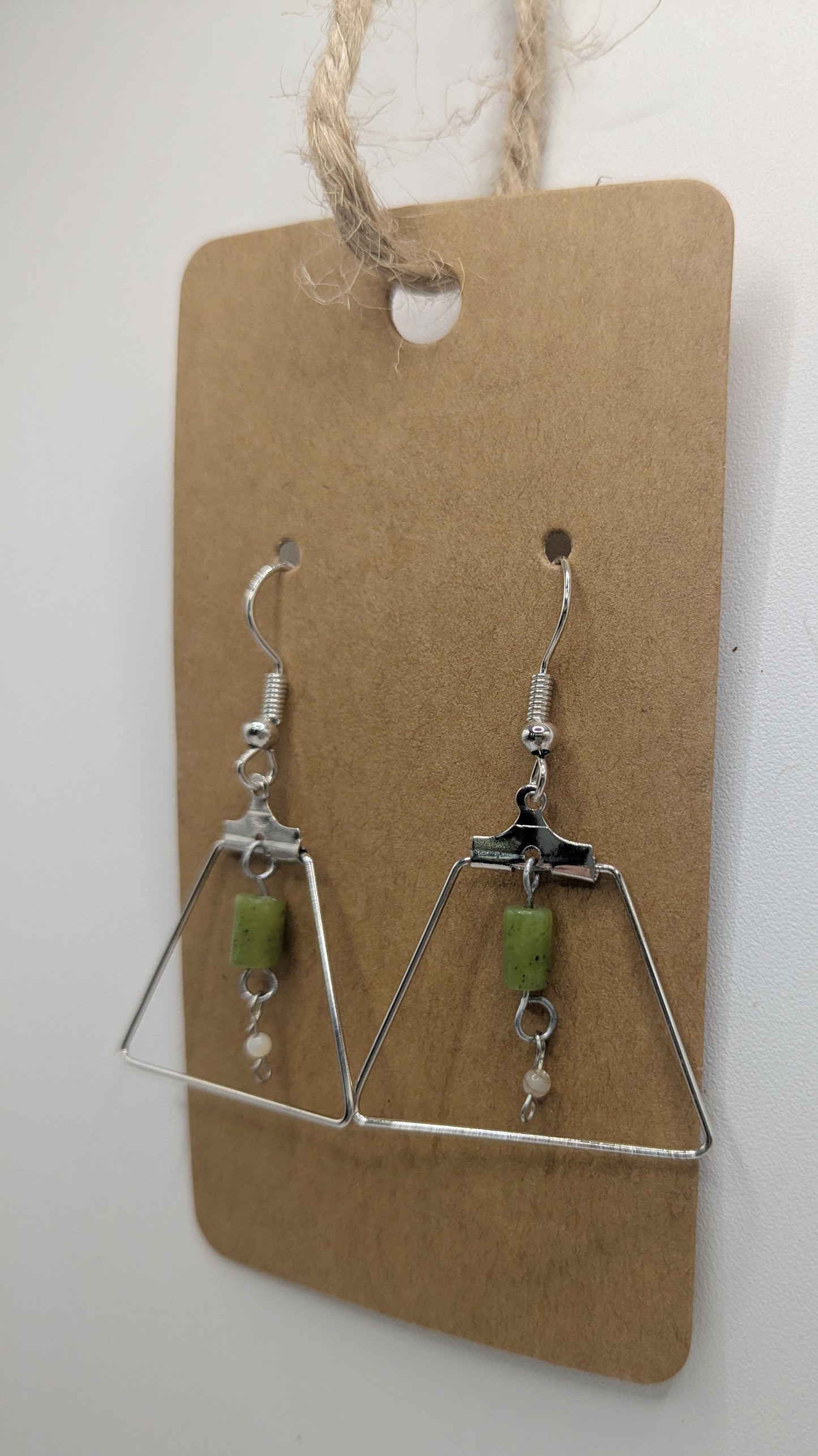 Moss green stone and pearl earrings