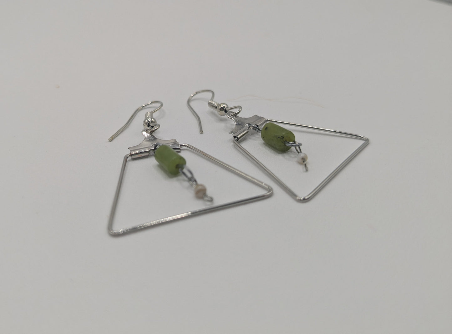 Moss green stone and pearl earrings