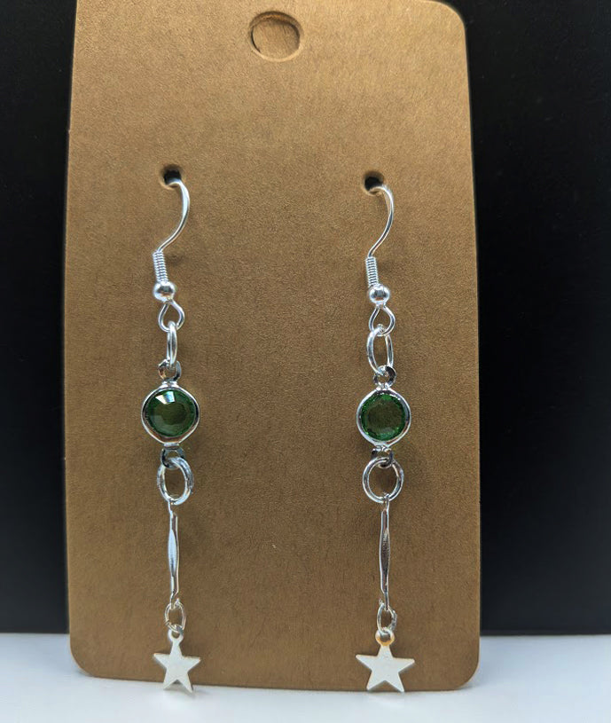 Green Single Star Dangle Earrings