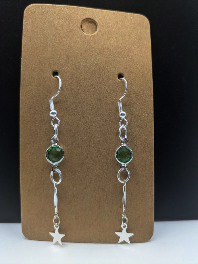 Green Single Star Dangle Earrings