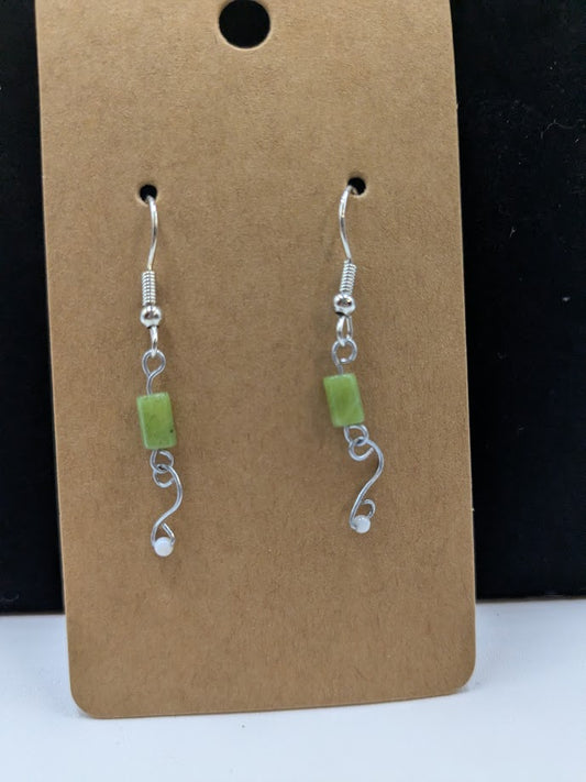 One of a Kind Green Stone Hand Twisted Earrings