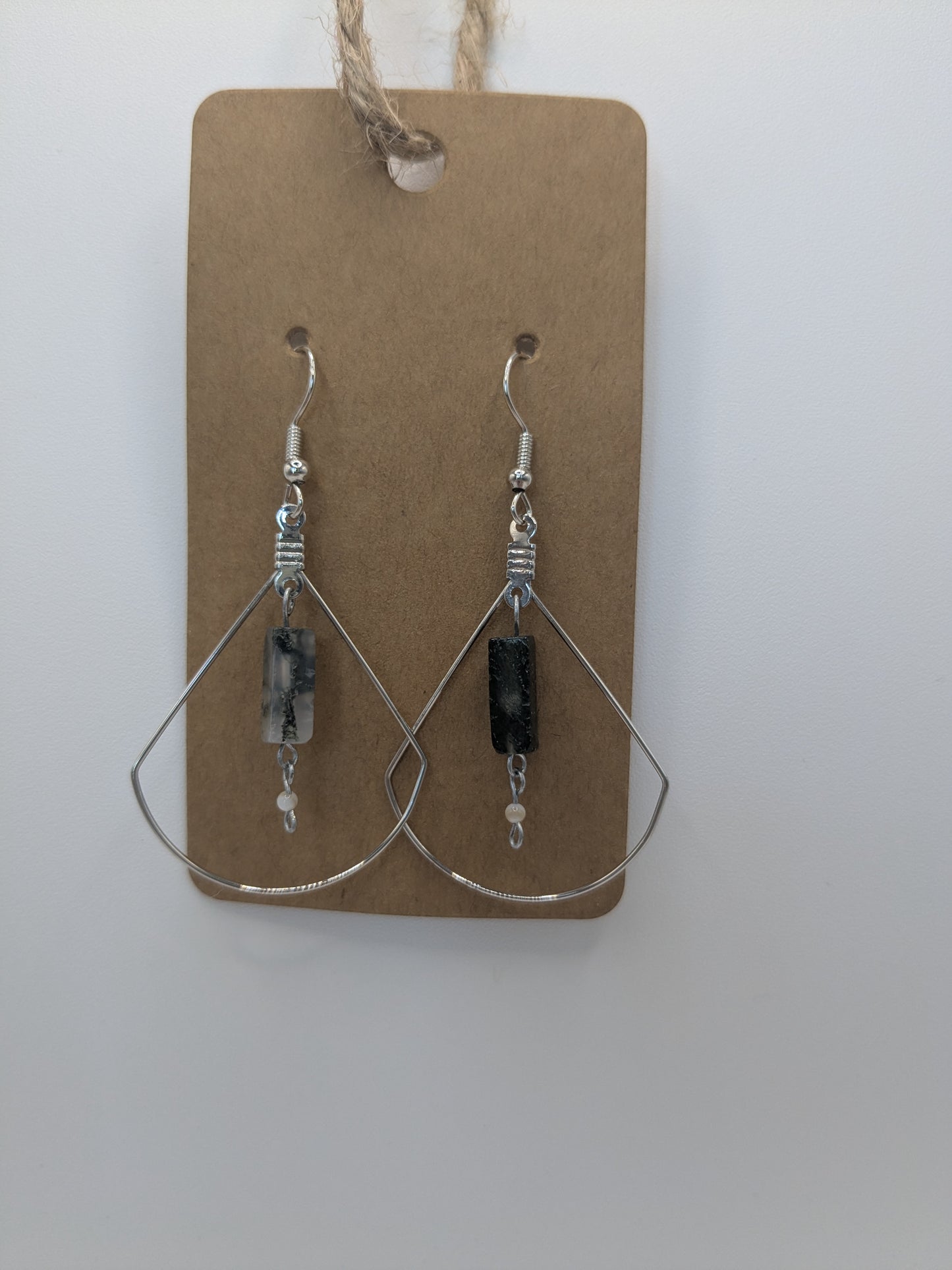 Black stone and pearl teardrop earrings