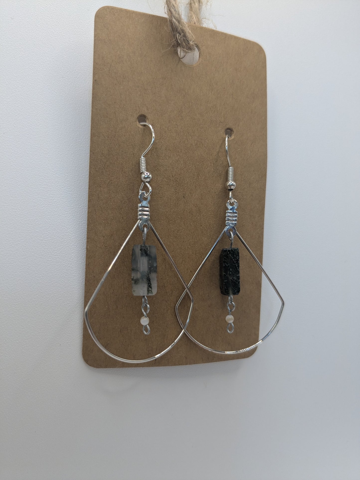 Black stone and pearl teardrop earrings