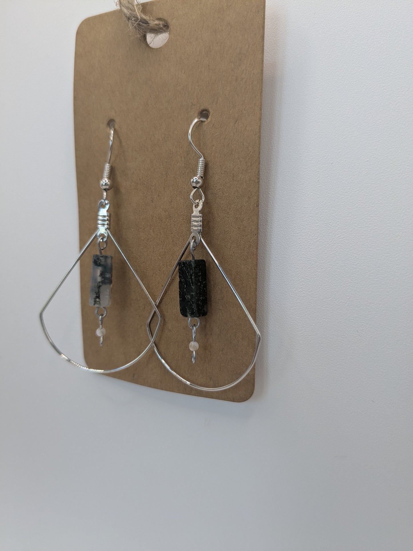 Black stone and pearl teardrop earrings