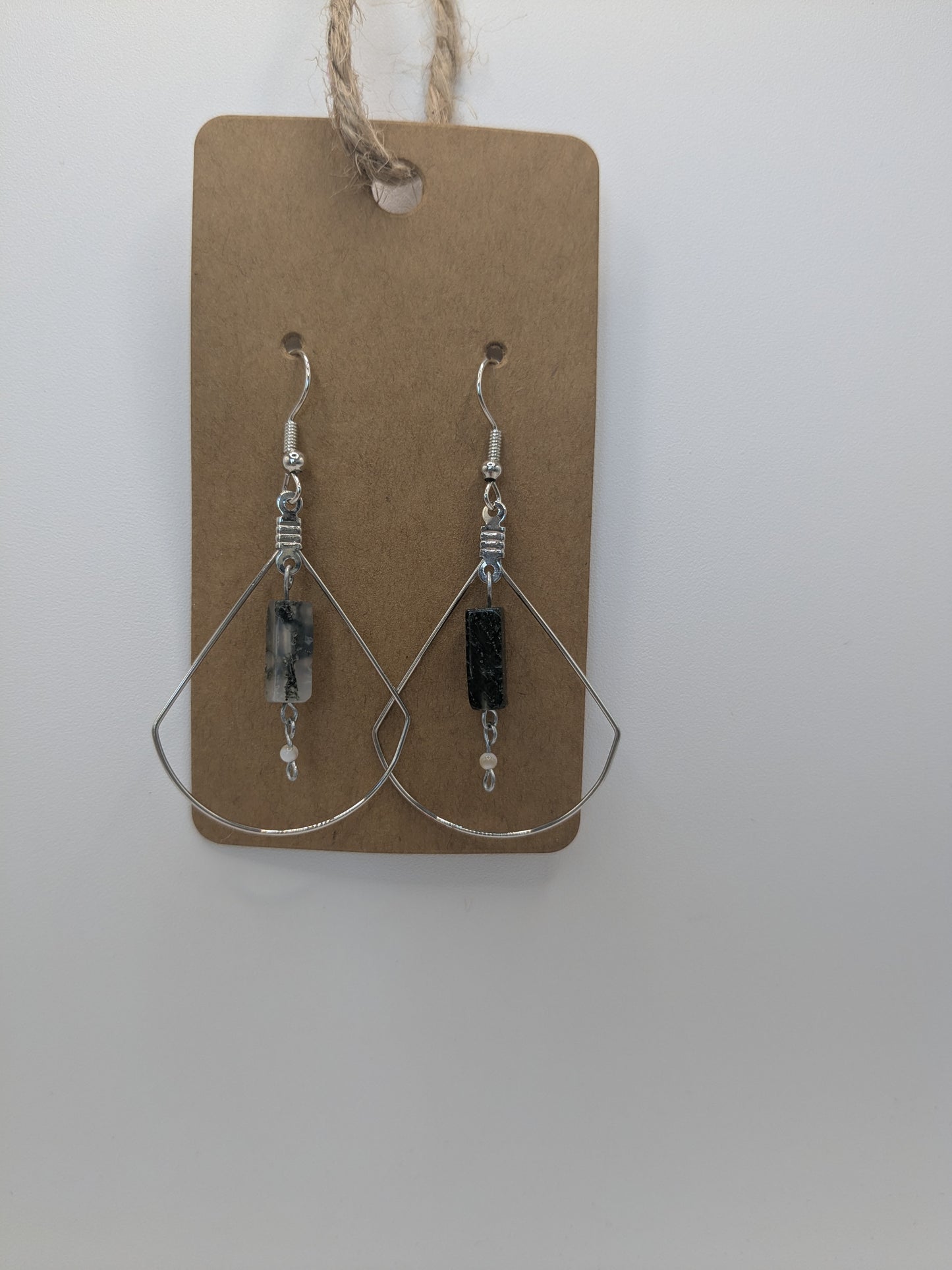 Black stone and pearl teardrop earrings