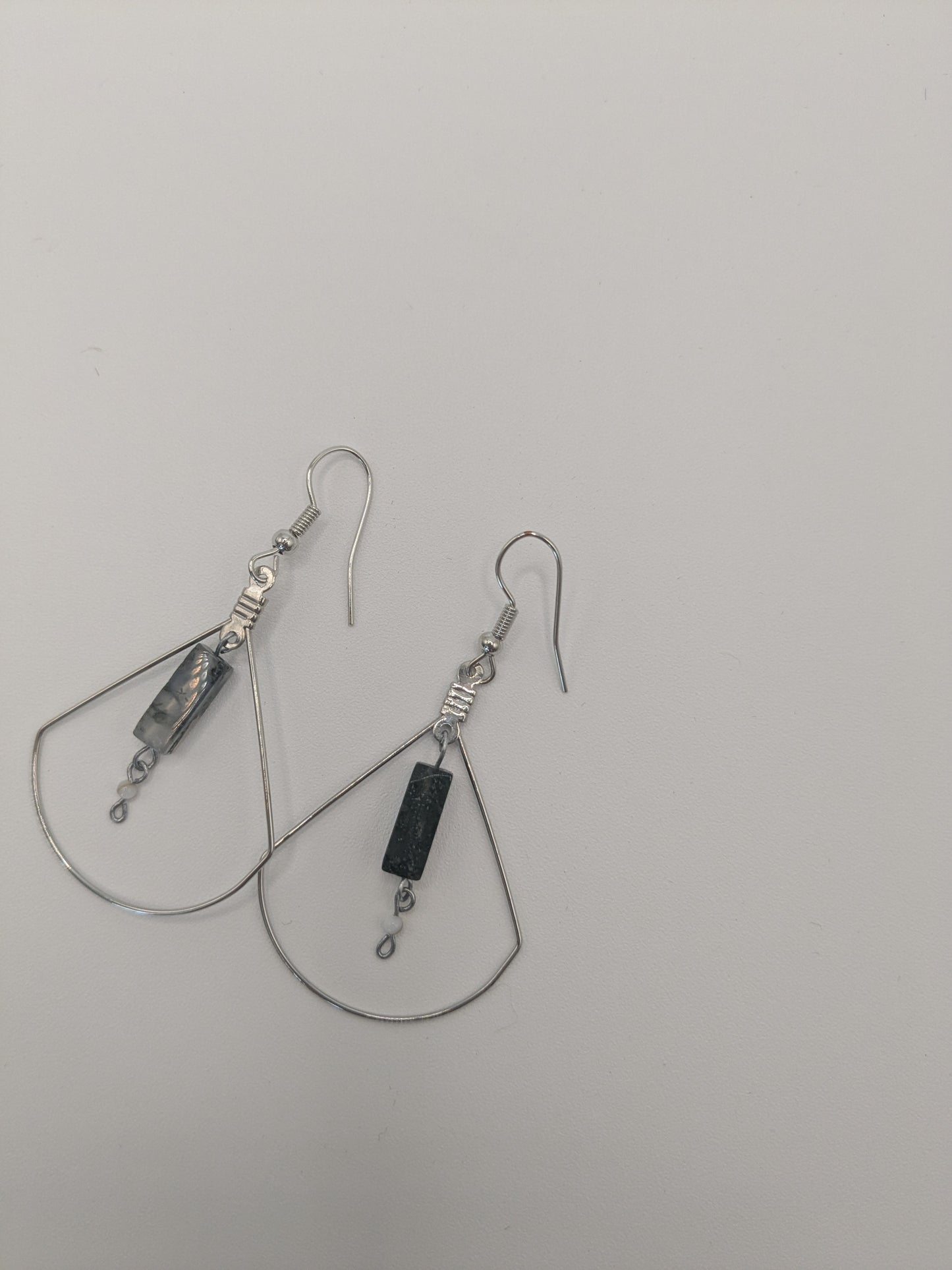 Black stone and pearl teardrop earrings