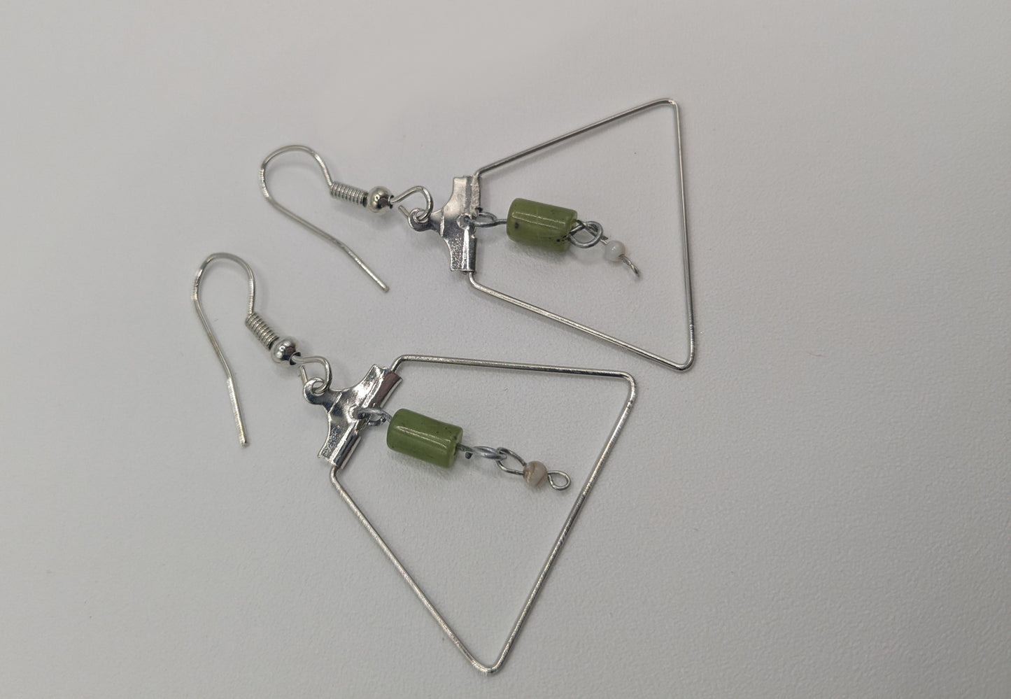 Moss green stone and pearl earrings