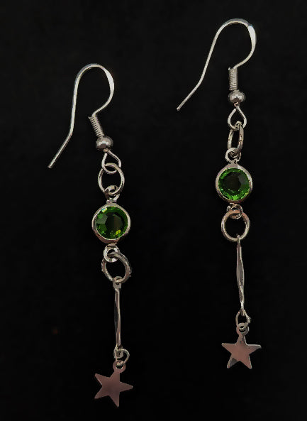 Green Single Star Dangle Earrings