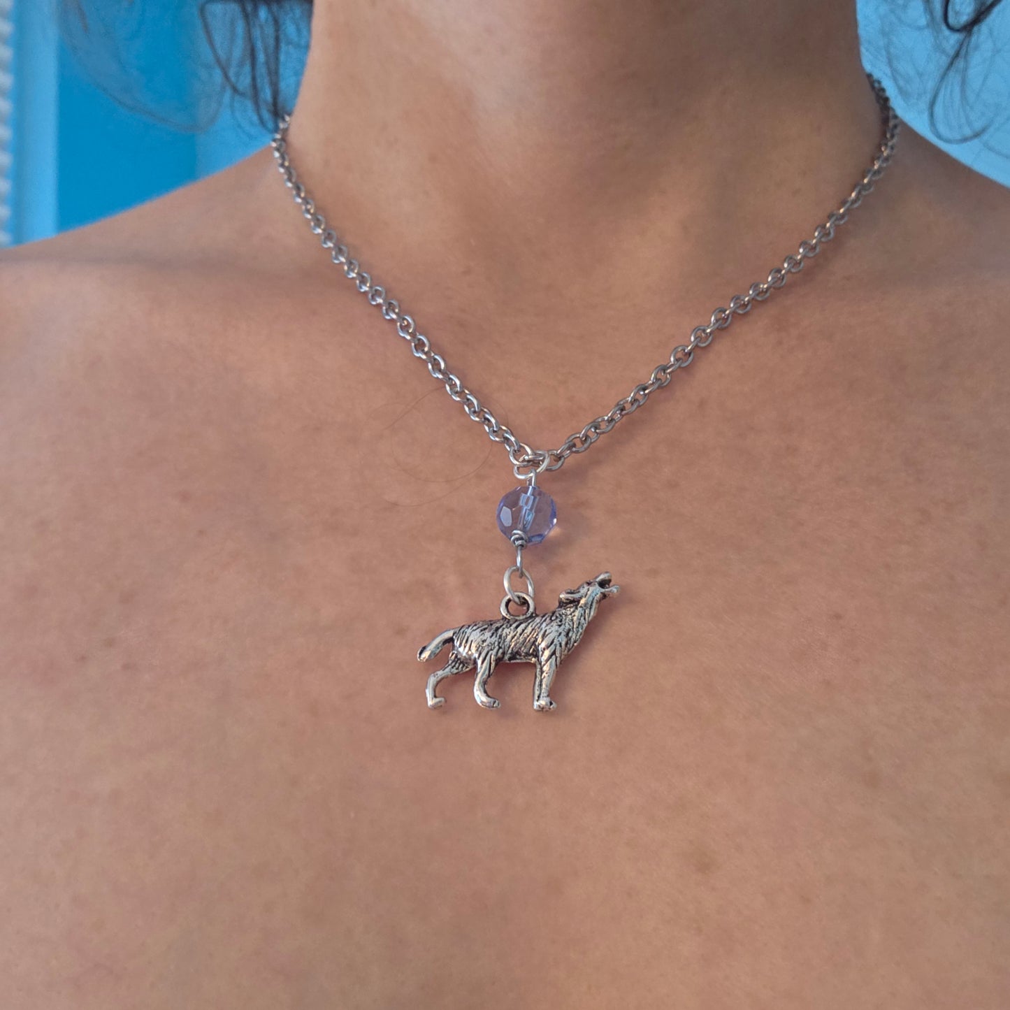 Howling Wolf necklace, blue