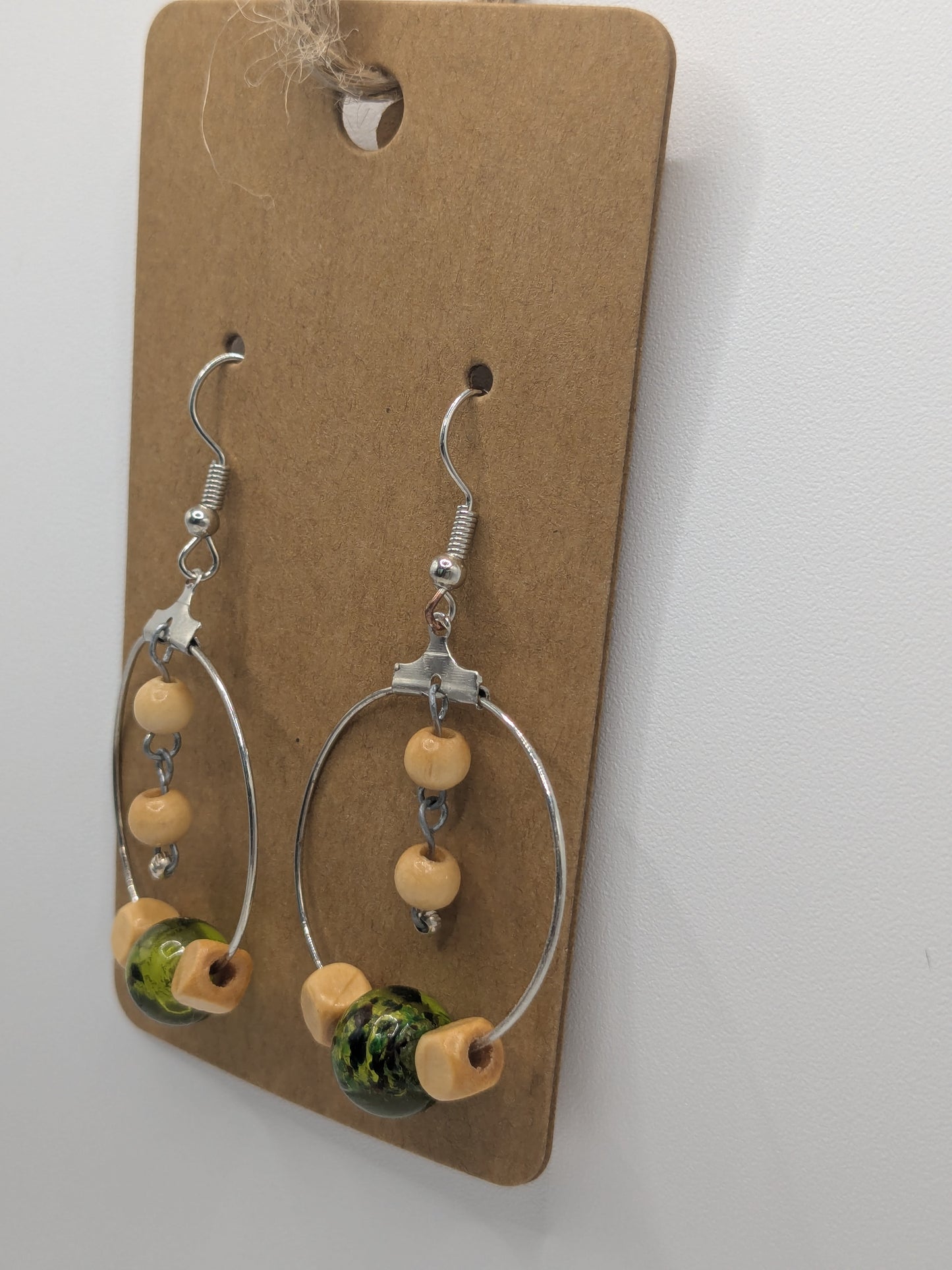Wood/green bead earrings
