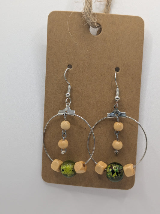 Wood/green bead earrings