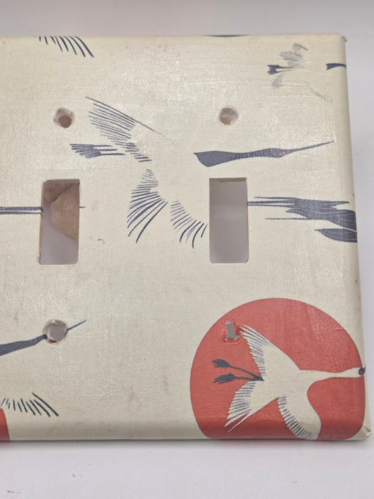 Japanese Cranes art double light switch plate covers