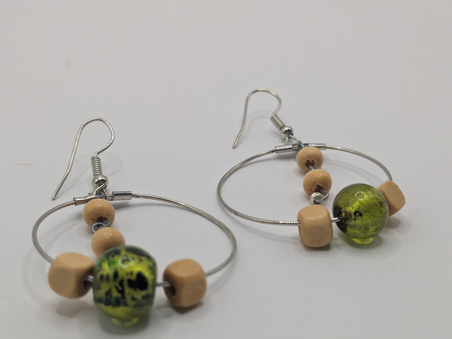 Wood/green bead earrings