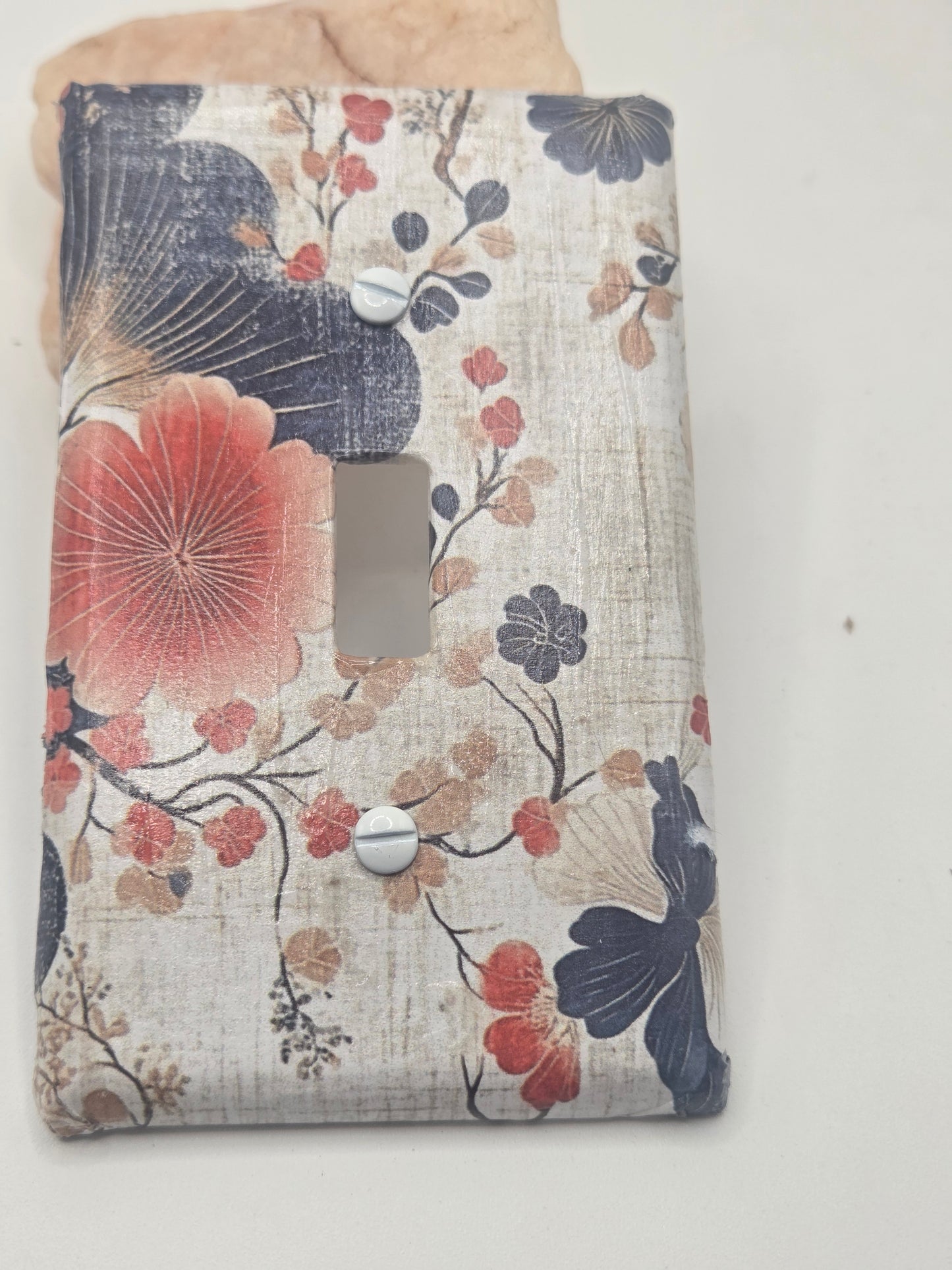 Peach and Navy floral single switch cover