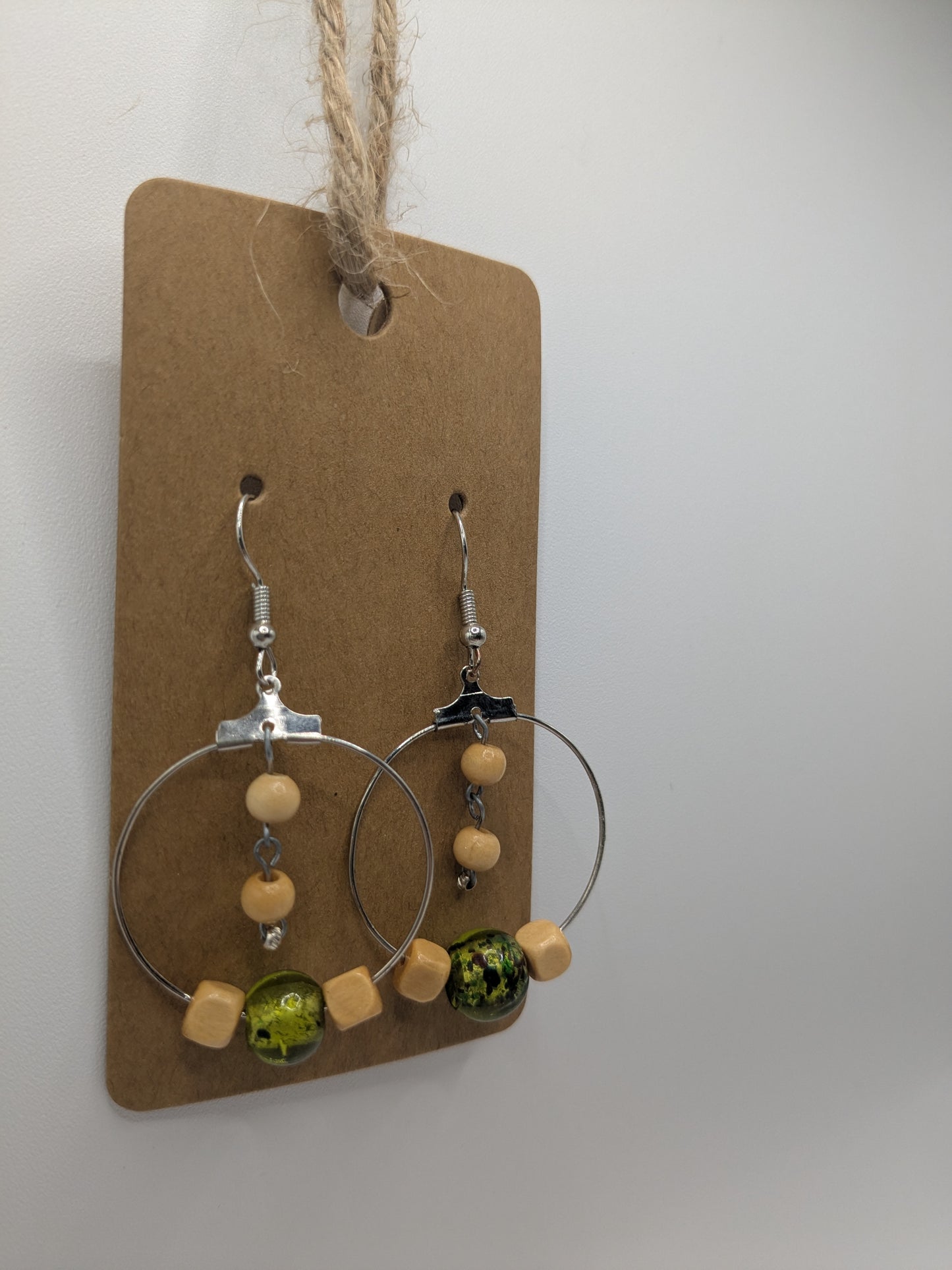 Wood/green bead earrings
