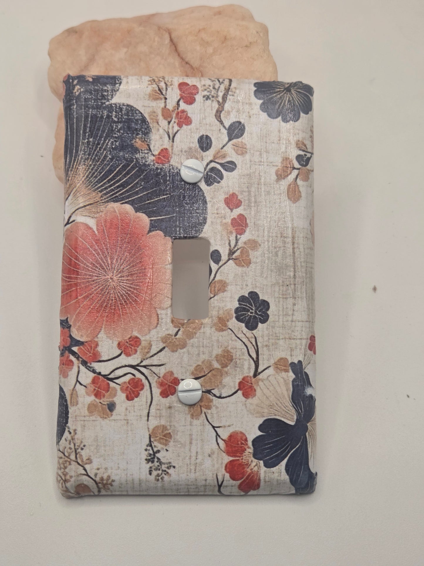 Peach and Navy floral single switch cover