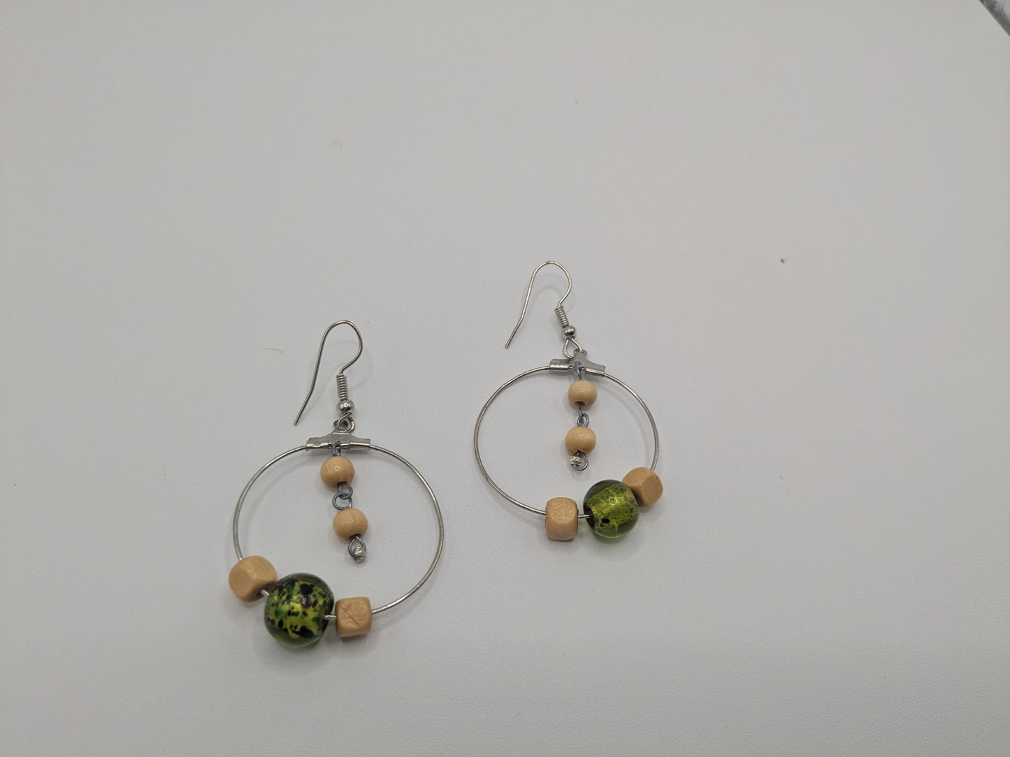 Wood/green bead earrings